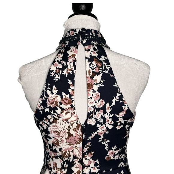 B Darlin Floral Halter Fit and Flare Dress Navy Pink Floral Size 9/10 - Picture 6 of 12